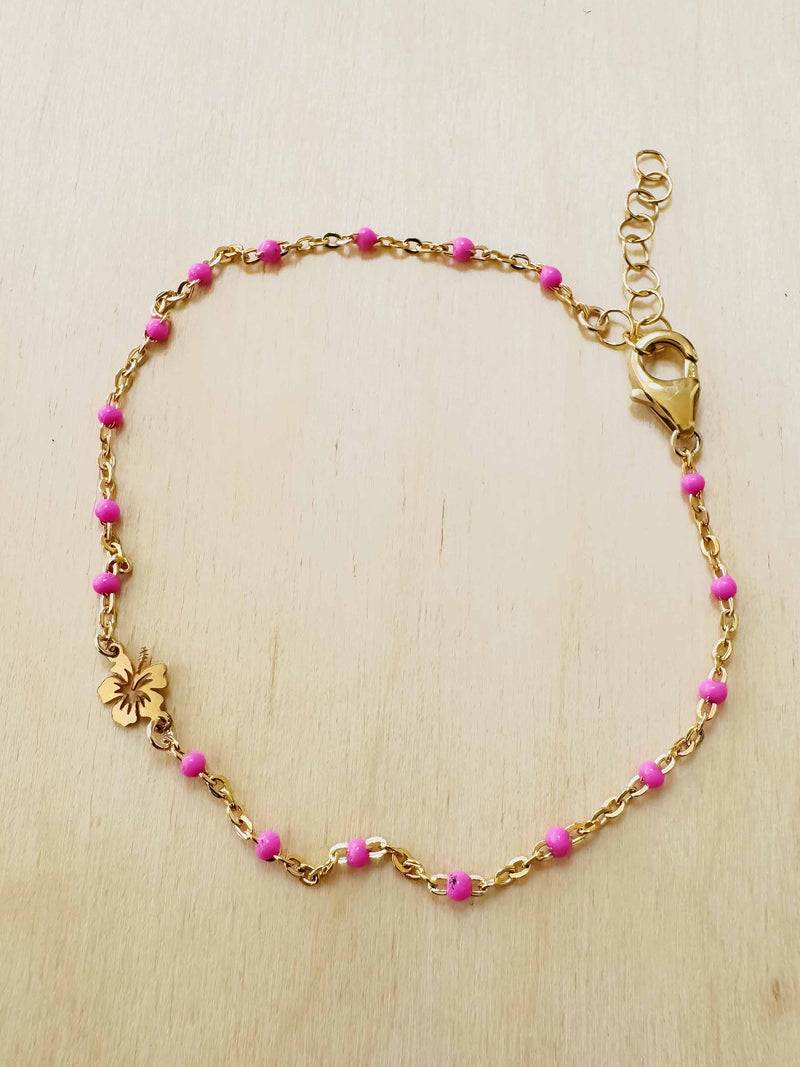 Pink Hibiscus Flower Bracelet