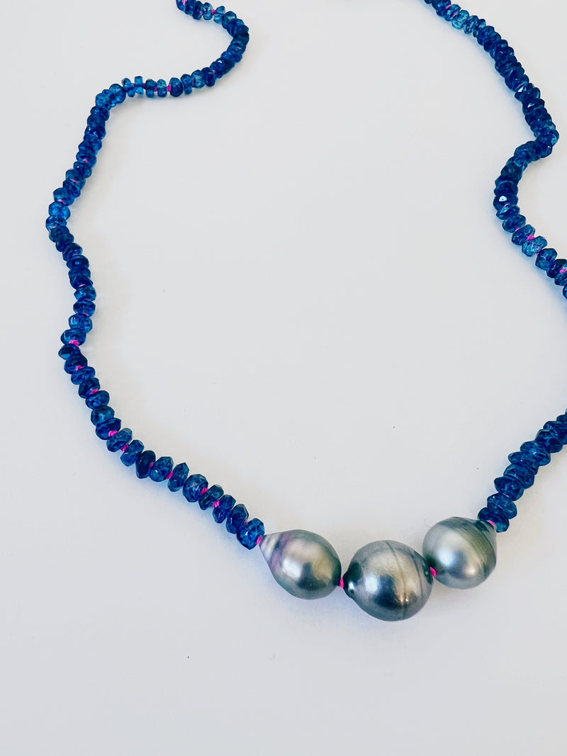London Blue Topaz and Black Tahitian Pearls Necklace