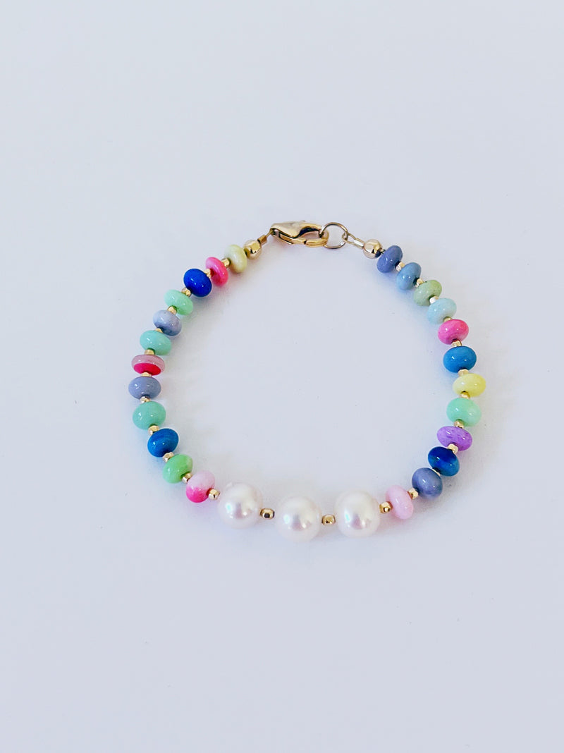 Disco Opal and Fresh Water Pearl Bracelet