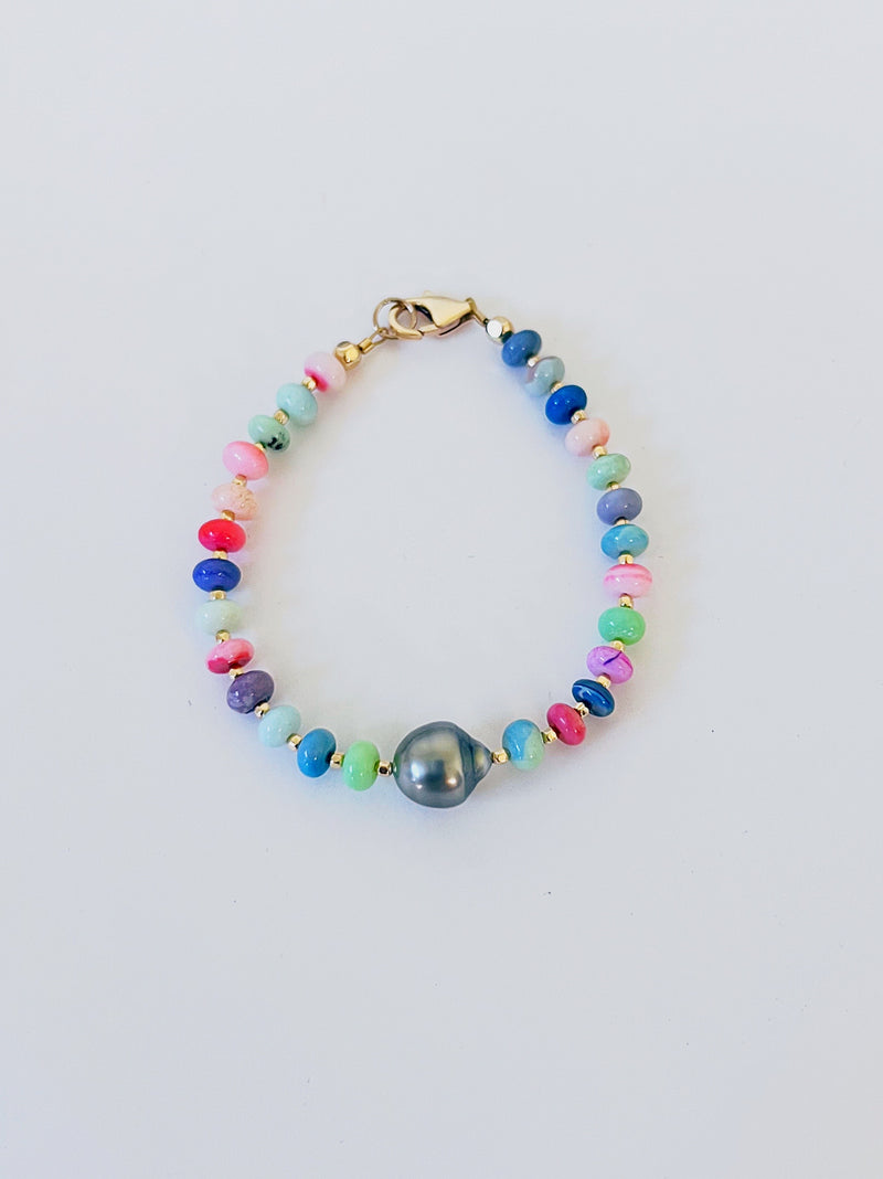 Disco Opal and Black Tahitian Pearl Bracelet