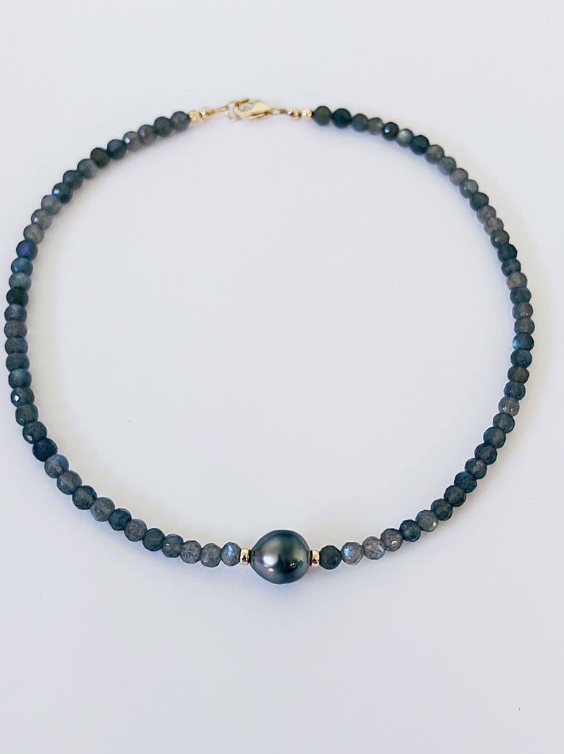 Labradorite and Black Tahitian Pearl Necklace