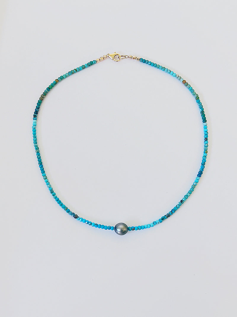 Turquoise and Black Tahitian Pearl Necklace