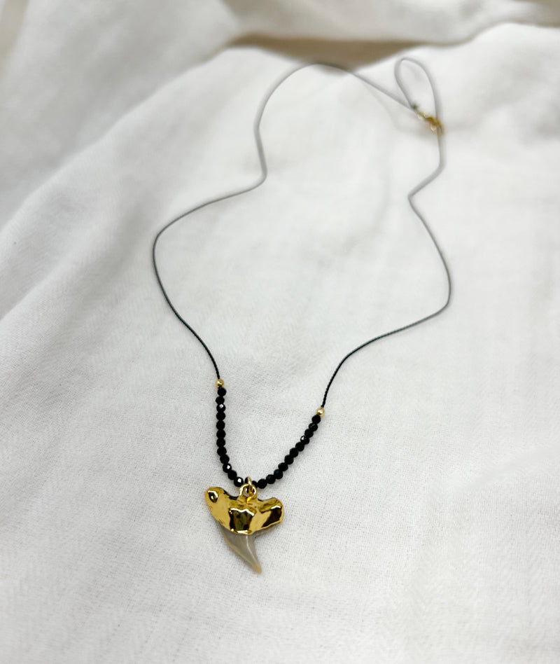 Ready To Ship - Gold Dipped Fossil and Black Spinel