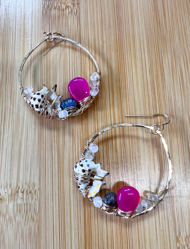 Ready To Ship Shell Cluster Earrings Hot Pink