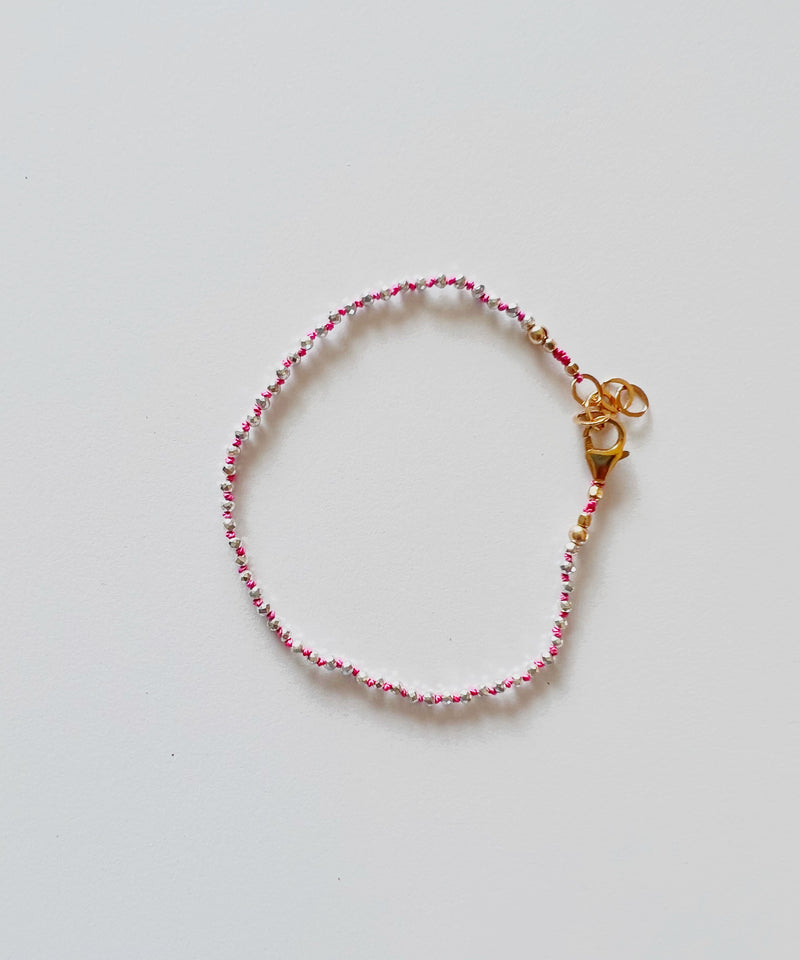 Silver Pyrite on Neon Pink Bracelet