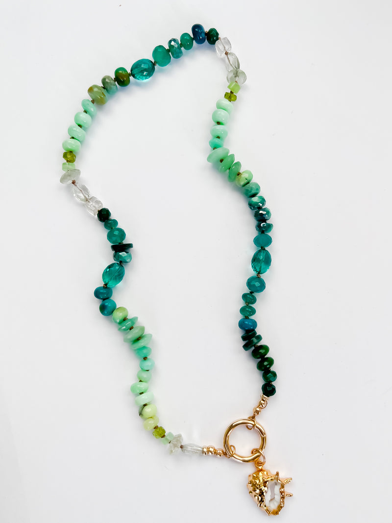 Green Ombré Rainbow Necklace With Seashell 19"