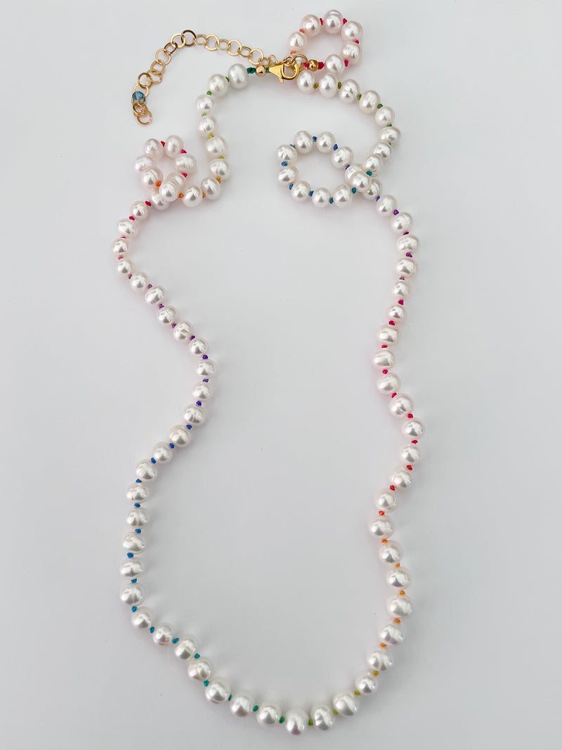 Fresh Water Pearls On Rainbow Silk 30"