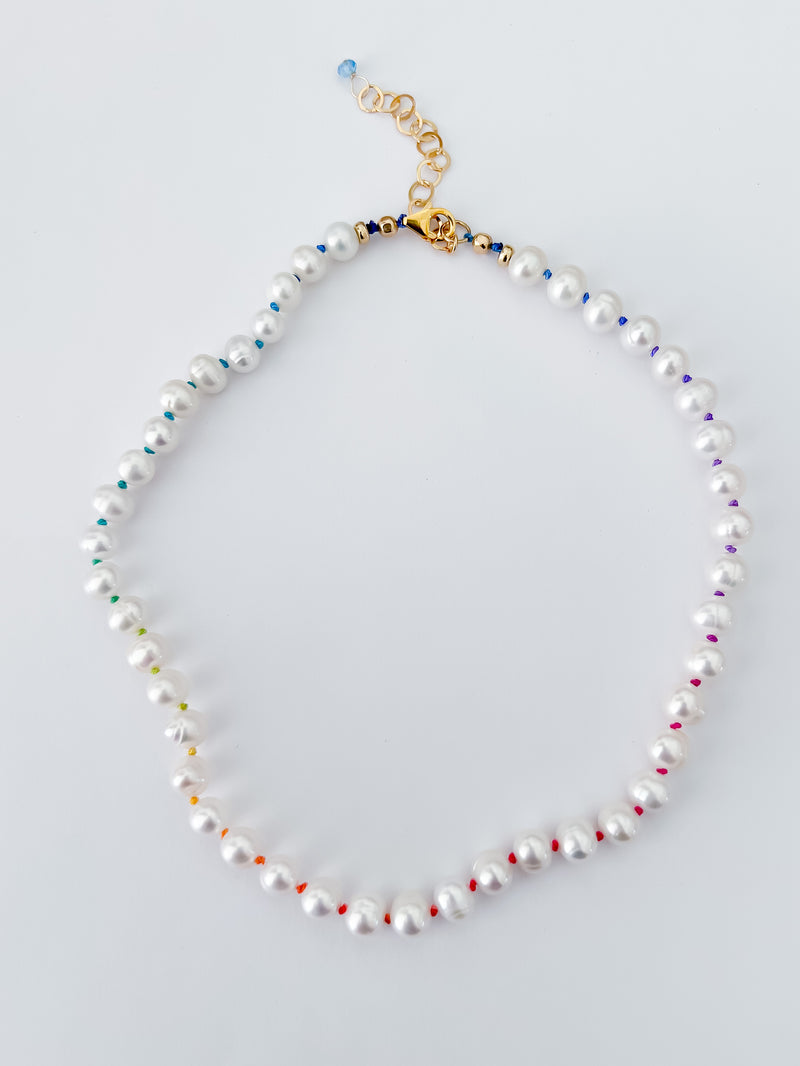 Fresh Water Pearls On Rainbow Silk 15"