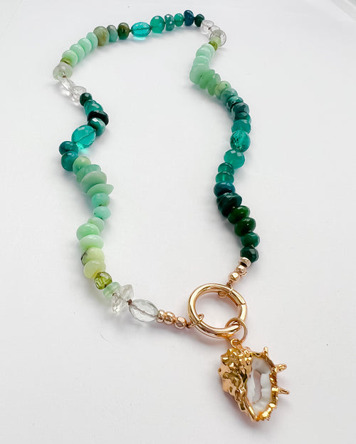 Green Ombré Rainbow Necklace With Seashell 19"