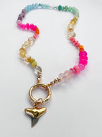 Neon Rainbow Necklace With Shark Tooth 19"
