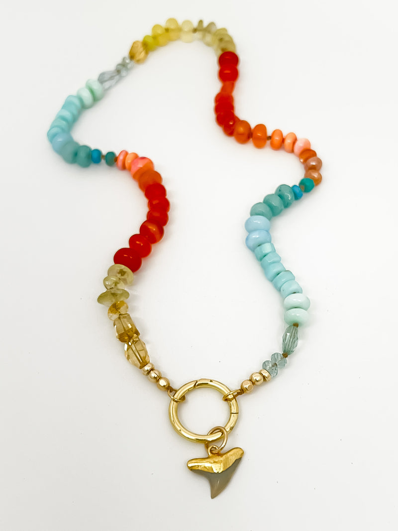 Retro Rainbow Necklace With Fossil 🦈 18"