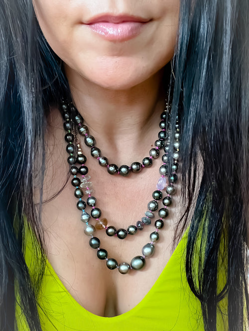 Ready To Ship - Tahitians and Gemstones On Pink Silk